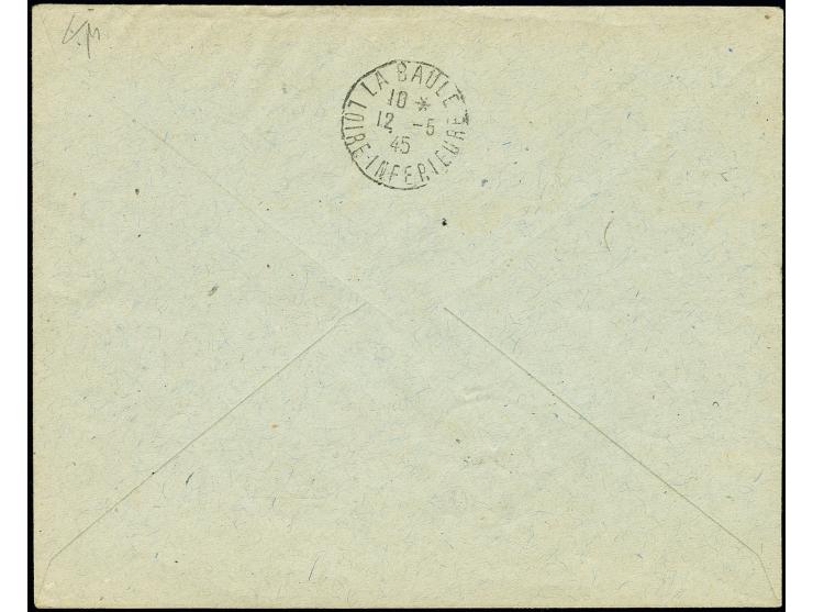 2 Fr. mit Abart „ohne Stecherzeichen EG“ (Feld 10) und Stempel „Liberation“ im waagerechten Unterrandpaar mit Normalmarke auf