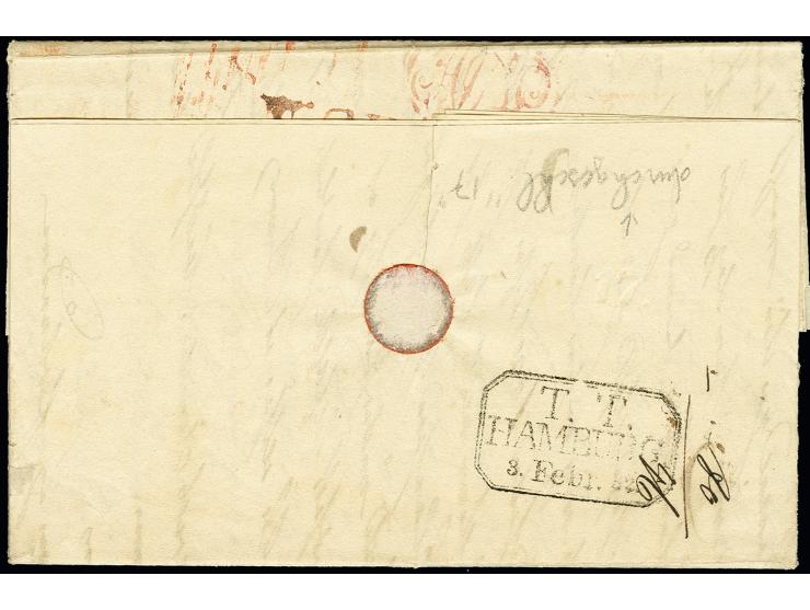 1832, folded letter from Messina to Copenhagen with boxed "V Stat. Pontificio" alongside, several taxes, fine