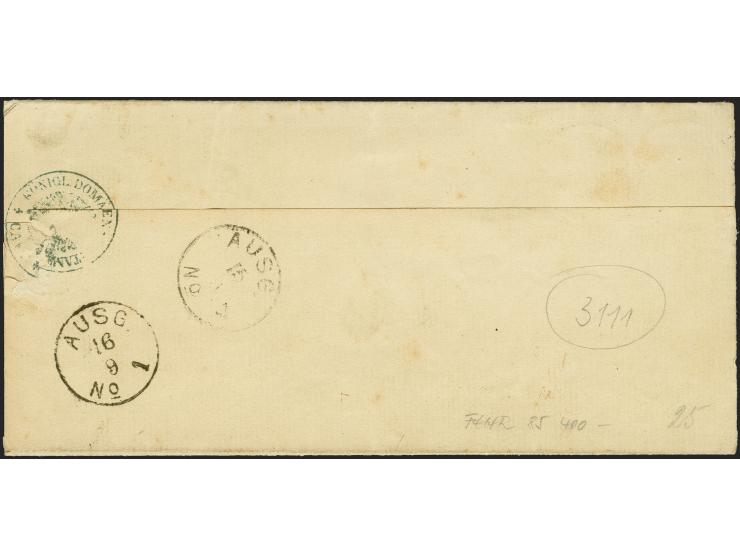 1870, ½ Groschen schwarz/mattorangerot, 2 Einzelstücke in Mischfrankatur mit Freimarken 1868, ¼ Groschen bräunlichlila und 18