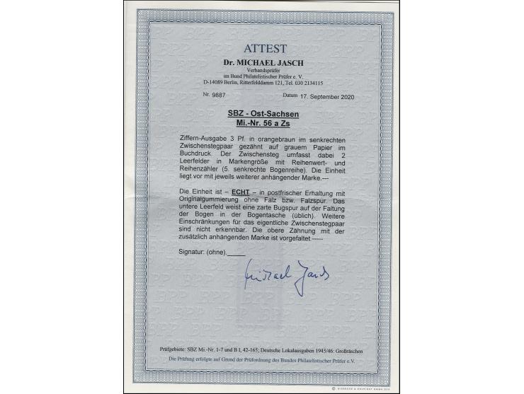 1945, Ziffer 3 Pfg. orangebraun im senkrechten Zwischenstegpaar mit zwei Leerfeldern und jeweils weiterer anhängender Marke o