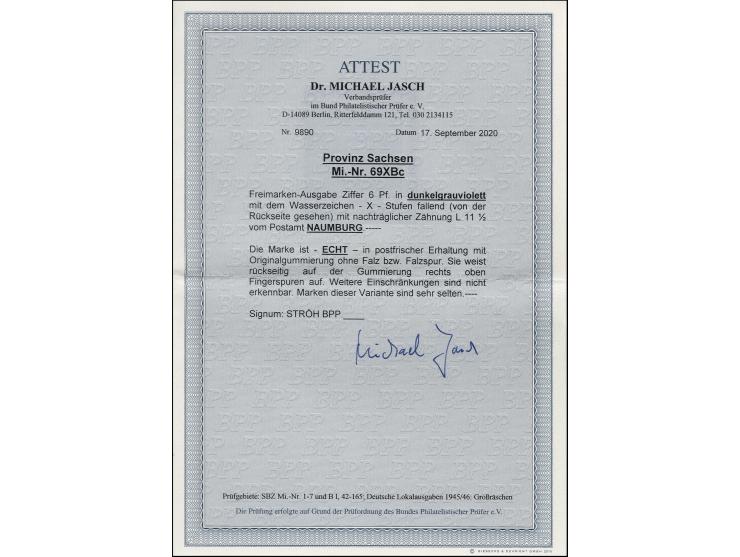 Postmeistertrennung Naumburg gez. L 11 ½: 1945, Ziffern 6 Pfg. dunkelgrauviolett, postfrisch mit leichten Fingerspuren, sonst