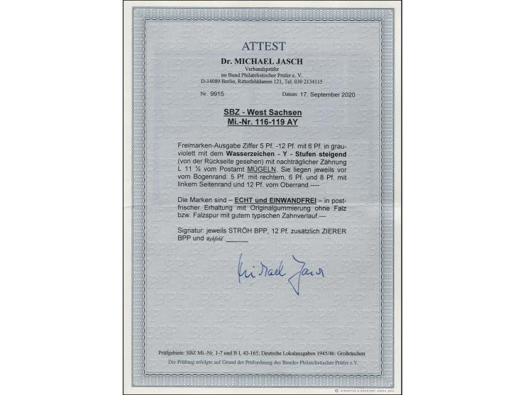 Postmeistertrennung Mügeln gez. L 11 ½: 5-12 Pfg. kpl. mit Wasserzeichen 1Y, alle Werte mit Seitenrand bzw. 12 Pfg. mit vorge