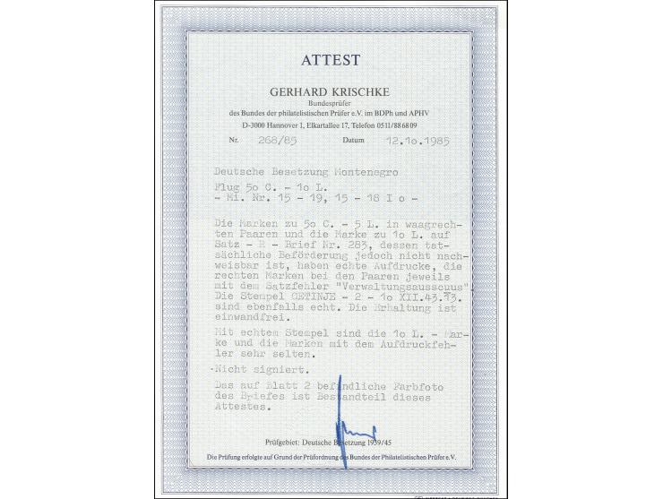 1943, Verwaltungsausschuss 10 L. mit 50 C. - 5 L. in waagerechten Paaren bzw. 5 L. als Paar geklebt, dabei je ein Wert mit Au