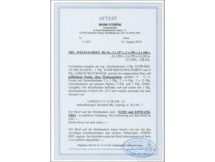 Gelbliches Papier 4, 5 und 8 Pfg. mit grauem Papier 3, 6 und 12 Pf., jeweils im waagerechten Paar zusammen mit Ziffern 4 und 