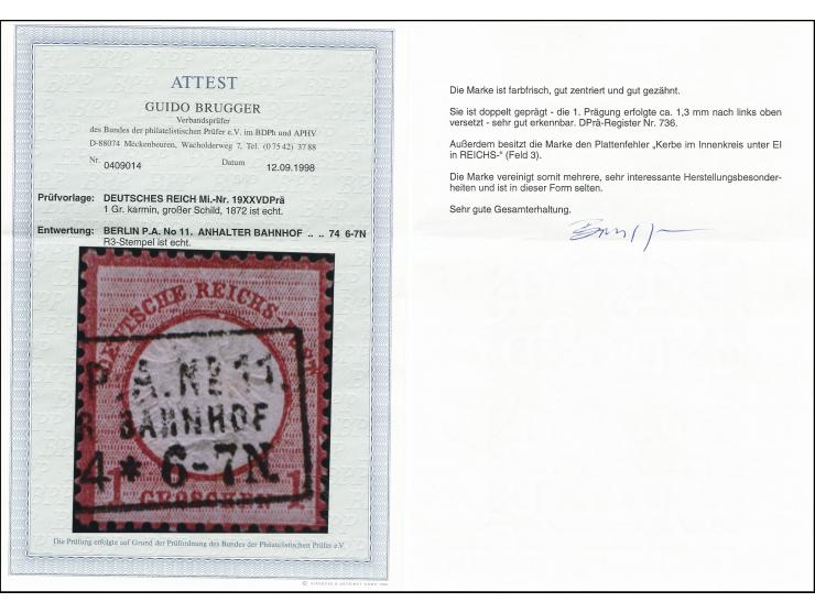 1 Groschen karmin mit Doppelprägung, 1. Prägung erfolgte um ca. 1,3 mm nach links oben versetzt und zusätzlich mit Plattenfeh