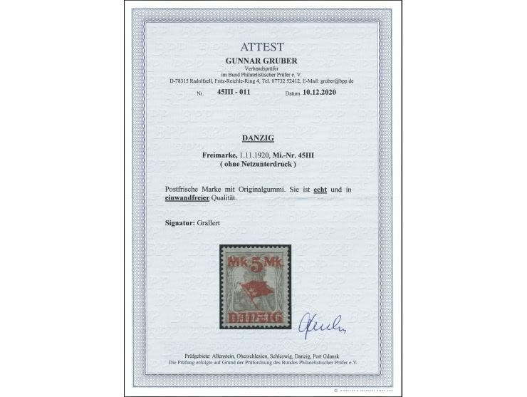 5 M. auf 2 Pfg. ohne Netzunterdruck, postfrisch, tadellos, sign. Grallert und Fotoattest Gruber BPP (2020) (Mi. 1.300,-)