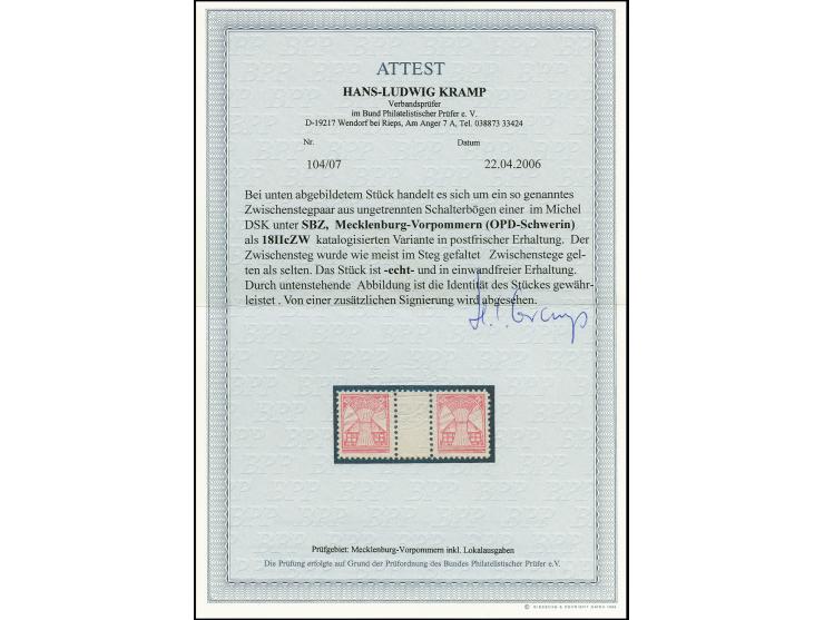 12 Pfg., Platte 2, rosarot im waagerechten Zwischenstegpaar, postfrisch, wie üblich im Steg gefaltet, sonst tadellos, selten,