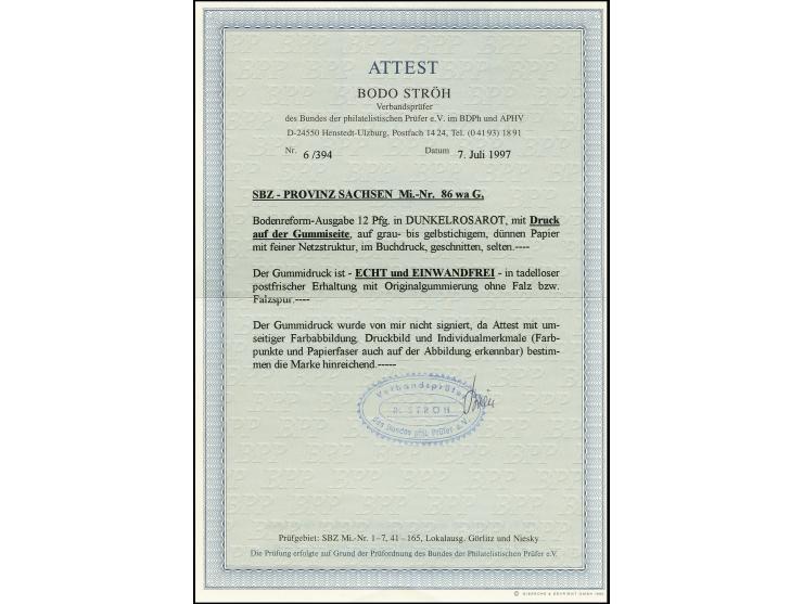 12 Pfg. dunkelrosarot mit Druck auf der Gummiseite, postfrisch, unsigniert mit Fotoattest Ströh BPP: "...in tadelloser postfr