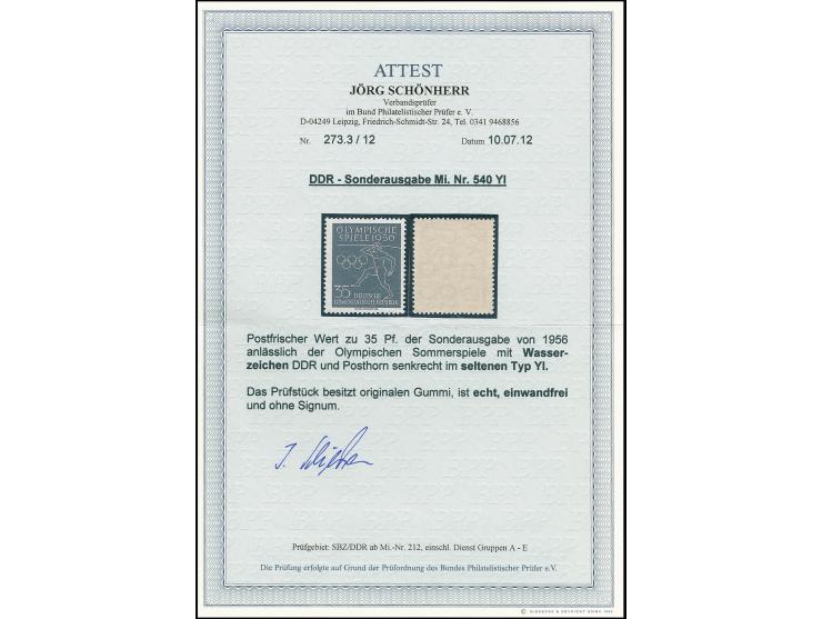 1956, Olympische Sommerspiele Melbourne 35 Pfg. mit Wasserzeichen 2 YI, postfrisch, tadellos, seltene Wasserzeichen-Variante,