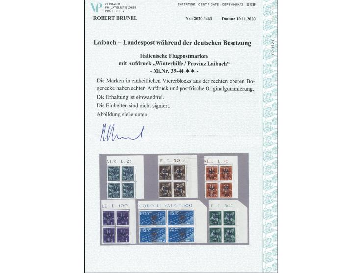 Winterhilfe 25C-5L., einheitlich in Viererblocks aus der rechten oberen Bogenecke, postfrisch, tadellos, Fotoattest Brunel (2