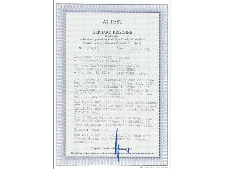 Aserbaidschanische SSR 30 K., Viererblock aus der linken oberen Bogenecke, Feld 1 mit Aufdruckfehler "weiter Abstand zwischen