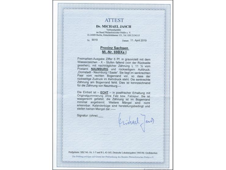 Naumburg gezähnt: 6 Pfg. grauviolett im senkrechten Randpaar mit rückseitigem Aufdruck "Domstadt-Naumburg/Saale" im Kehrdruck