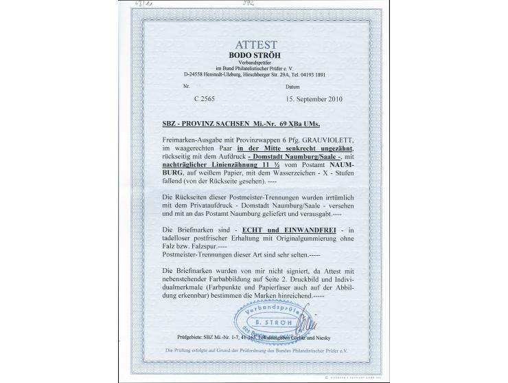 Naumburg mit Linienzähnung 11 1/2: 6 Pfg. grauviolett mit rückseitigem Aufdruck "Domstadt Naumburg/Saale" im waagerechten Paa