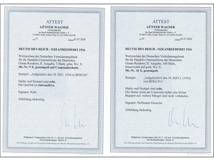 1916, Ausgabe mit Wasserzeichen 5 M.- 100 M. kpl., dabei 75 M. mit Wz. 'fallende Stufen', alle mit sauberen Stempeln von Berl