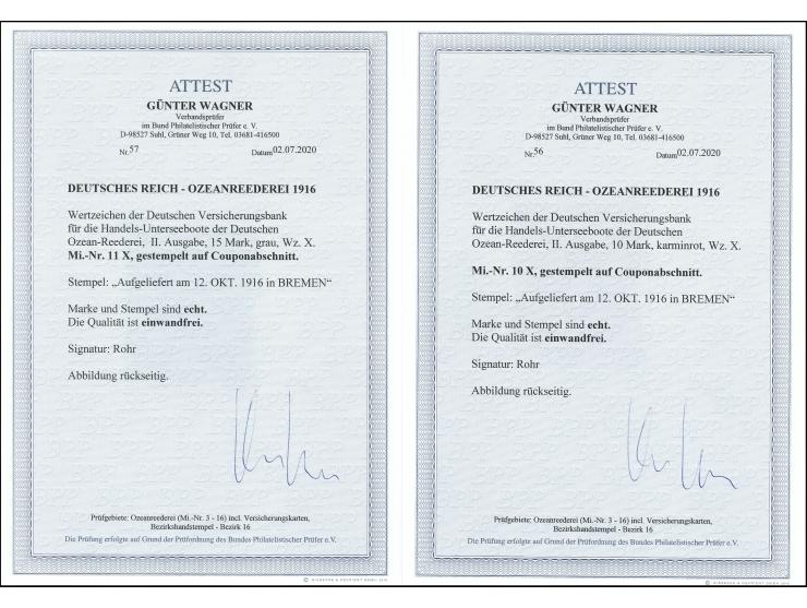 1916, Ausgabe mit Wasserzeichen 5 M.- 100 M. kpl., dabei 75 M. mit Wz. 'fallende Stufen', alle mit sauberen Stempeln von Berl