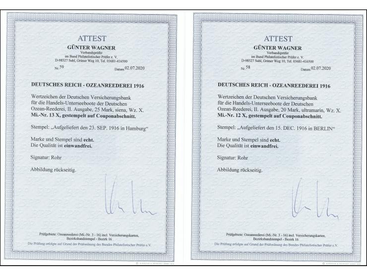 1916, Ausgabe mit Wasserzeichen 5 M.- 100 M. kpl., dabei 75 M. mit Wz. 'fallende Stufen', alle mit sauberen Stempeln von Berl