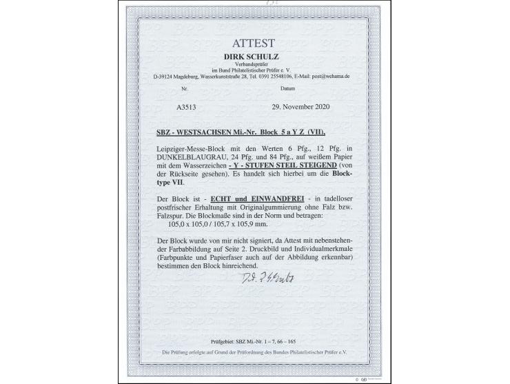 Messe-Block, Type VII, Wasserzeichen 'Stufen steil steigend', postfrisch, tadellos, Fotoattest Schulz BPP (2020)
