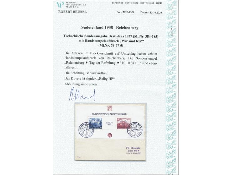 Bratislava-Block 50H.- 1Kc., verkleiner mit Sonderstempel auf adressiertem Umschlag, tadellos, Fotoattest Brunel (2020)