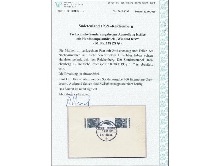 Ausstellung Kaschau 50 H. im senkrechten Zwischenstegpaar mit Sonderstempel auf Blanko-Umschlag, Zwischenstegpaar sind nicht 