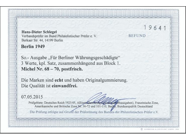 10-30 Pfg. kpl. im waagerechten Zusammendruck aus Block 1, postfrisch, tadellos, Fotobefund D. Schlegel BPP (2015)