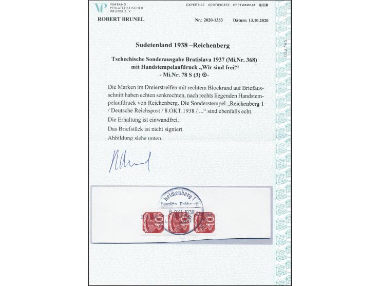 Zeitungsmarke 10H. im senkrechten Dreierstreifen mit senkrechtem Aufdruck, sauber mit Sonderstempel auf Briefstück, nach 80 J