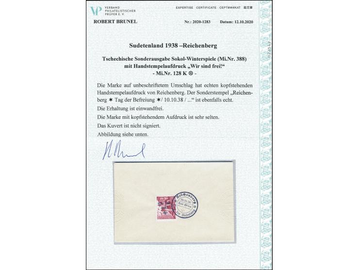 Sokol-Winterspiele 1Kc. mit kopfstehendem Aufdruck, sauber mit Sonderstempel auf Blanko-Umschlag, sehr selten, tadellos, Foto