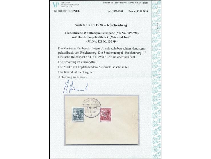 Masaryk mit Kind 50 H.-1 Kc., 50H. mit kopfstehendem Aufdruck, sauber mit Sonderstempel auf Blanko-Umschlag, sehr selten, tad