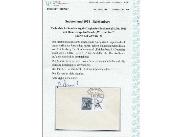 Bachmač 50H. mit überdrucktem Zierfeld und kleinem Bogenrand rechts, die Marke mit normalen, das Zierfeld mit kopfstehendem A