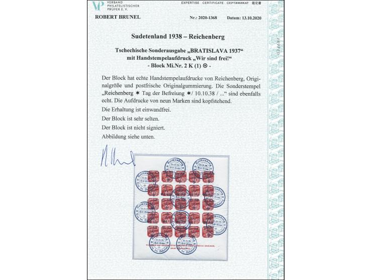 Bratislava-Block, dabei 9 Werte mit kopfstehenden Aufdruck, die 2. Aufdruckzeile ab der 2. Marke und die 4. Aufdruckzeile kom