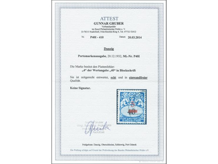 1932, 5 auf 40 Pfg. mit Plattenfehler „4 der Wertangabe in Blockschrift“, gestempelt mit zeitgerechter Entwertung, tadellos, 