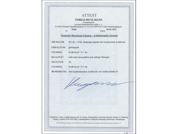 15K. mit kopfstehenden braunroten Aufdruck in Type I, Feld 32, sauber gestempelt, tadellos, sign. sowie Fotoattest Huylmans B