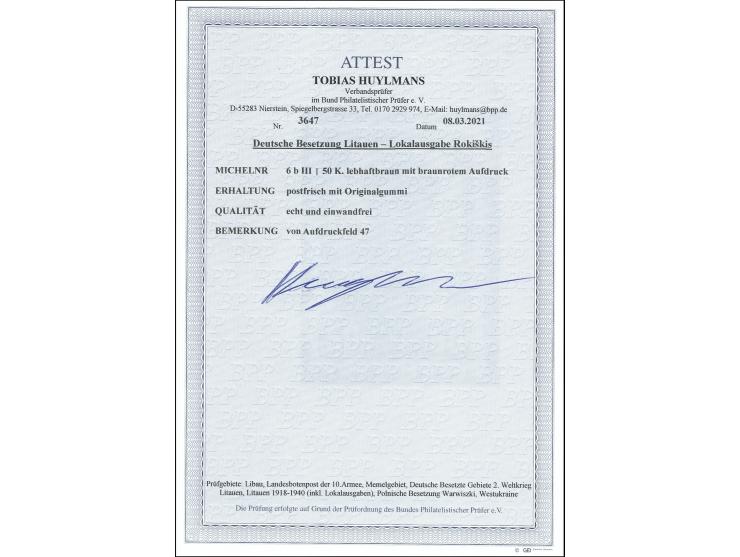 50K. mit braunrotem Aufdruck in Type III, Feld 47, postfrisch, tadellos, Fotoattest Huylmans BPP