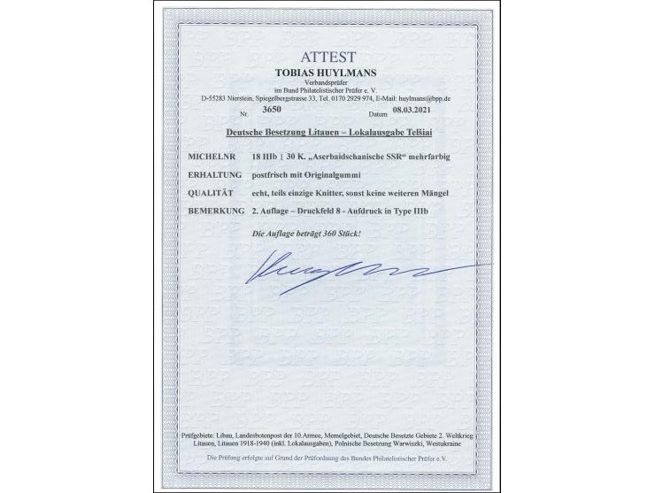 Kasachische SSR 30 K., postfrisch, tadellos, Fotoattest Huylmans BPP