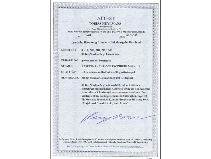 Nordpol 80 K. karmin sowie 60 K. mit kopfstehendem Aufdruck und Nordpol 80K. im waagerechten Paar mit stark verschobenem Aufd