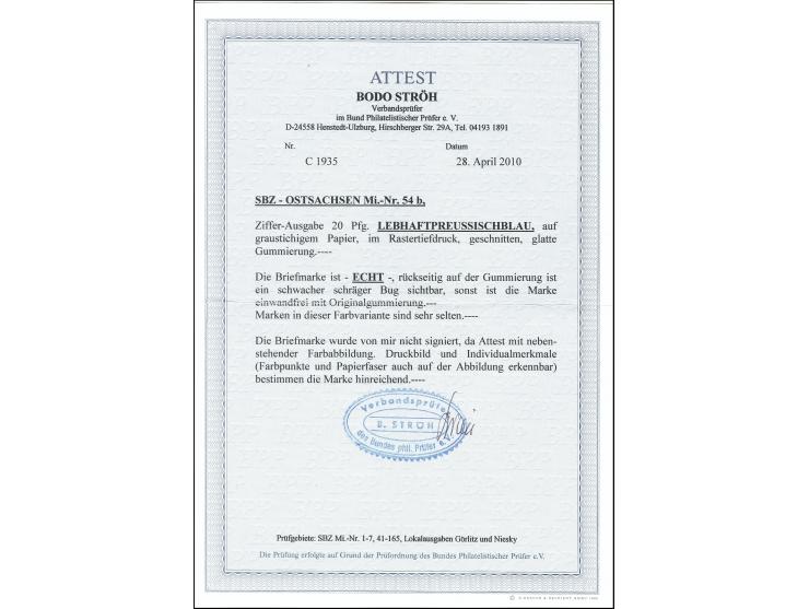 20 Pfg. lebhaftpreußischblau, postfrisch, rückseitig mit diagonalem Bug, sonst einwandfrei, seltene Farbe, unsigniert mit Fot