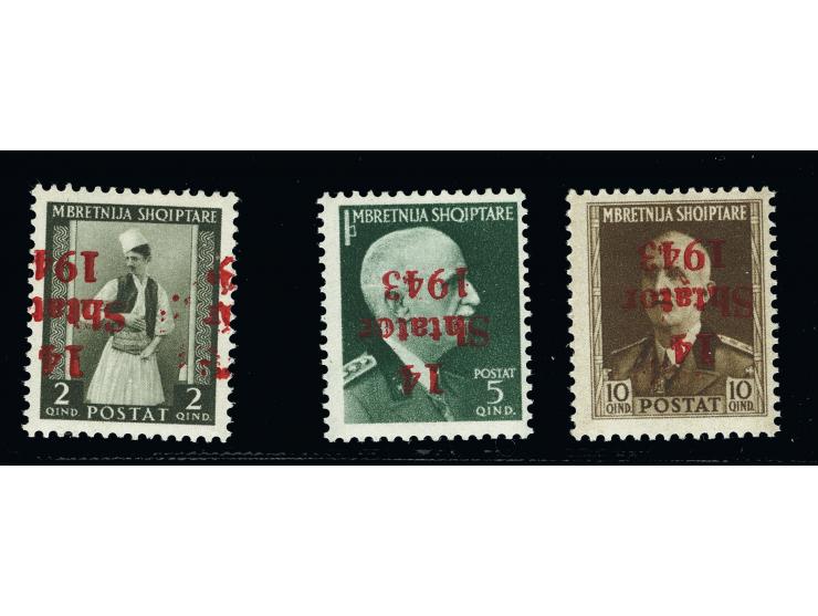 1943, 2, 5 und 10Q. mit kopfstehendem Aufdruck, postfrisch, tadellos, signiert sowie Fotoattest Brunel (2020)