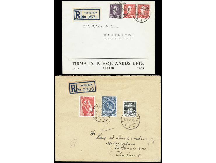 "THORSHAVN", 2 printed labels on commercial local cover and cover to Finland with arrival mark