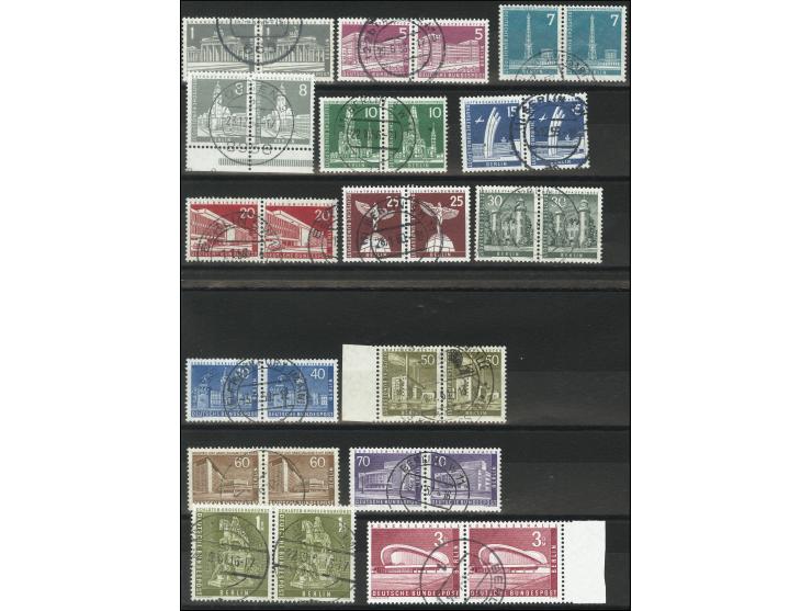 1956, Stadtbilder 1 Pfg.-3 M. kpl. in waagerechten Paaren, gestempelt, Höchstwerte mit Berlin-Stempeln, einwandfrei (Mi. ca. 