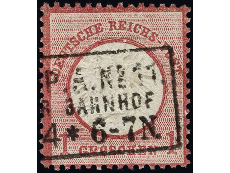 1 Groschen karmin mit Doppelprägung, 1. Prägung erfolgte um ca. 1,3 mm nach links oben versetzt und zusätzlich mit Plattenfeh