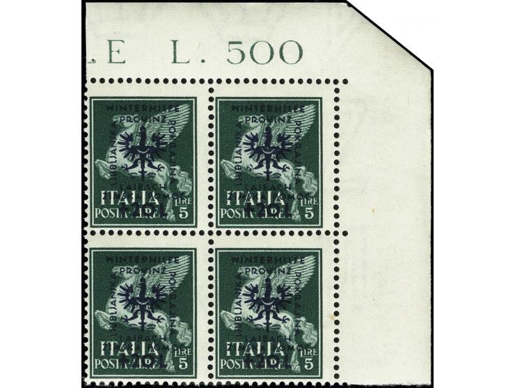 Winterhilfe 25C-5L., einheitlich in Viererblocks aus der rechten oberen Bogenecke, postfrisch, tadellos, Fotoattest Brunel (2