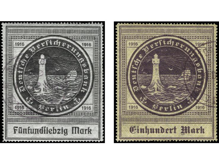 1916, Ausgabe mit Wasserzeichen 5 M.- 100 M. kpl., dabei 75 M. mit Wz. 'fallende Stufen', alle mit sauberen Stempeln von Berl
