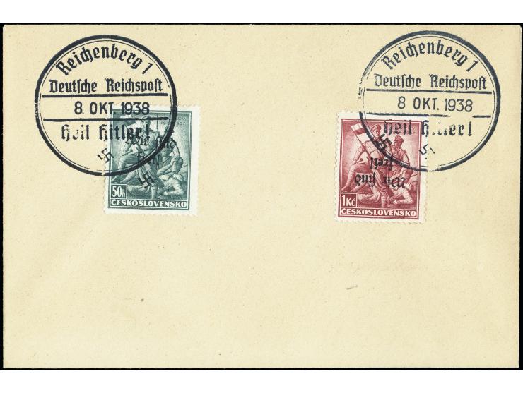 Legionäre 5 H.-1 Kc., 1Kc. mit kopfstehendem Aufdruck, sauber mit zwei Sonderstempeln auf Blanko-Umschlag, nach 80 Jahren in 