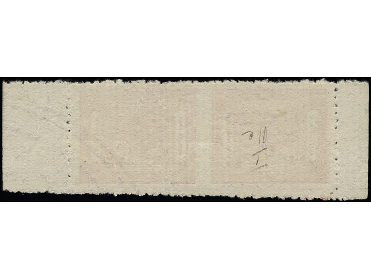 1923, Horizontally laid bâtonné paper ¼ anna rose, vertical pair imperforated between, the lower stamp with part of sheet wat