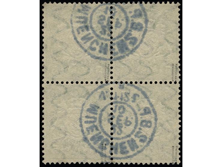 5 Mark auf mattgelblichweißem Papier im 4er-Block, sauber gestempelt, Pracht, signiert Pfenninger