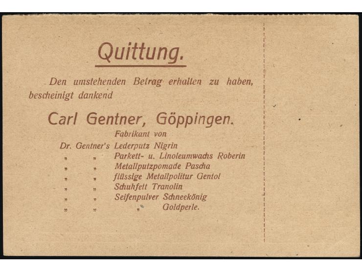 Furtwängler-Wertahmen A15 Carl Gentner-Nigrin 70 M., klar auf Nachnahme-Drucksachenkarte mit nebengesetztem Tagesstempel „GÖP