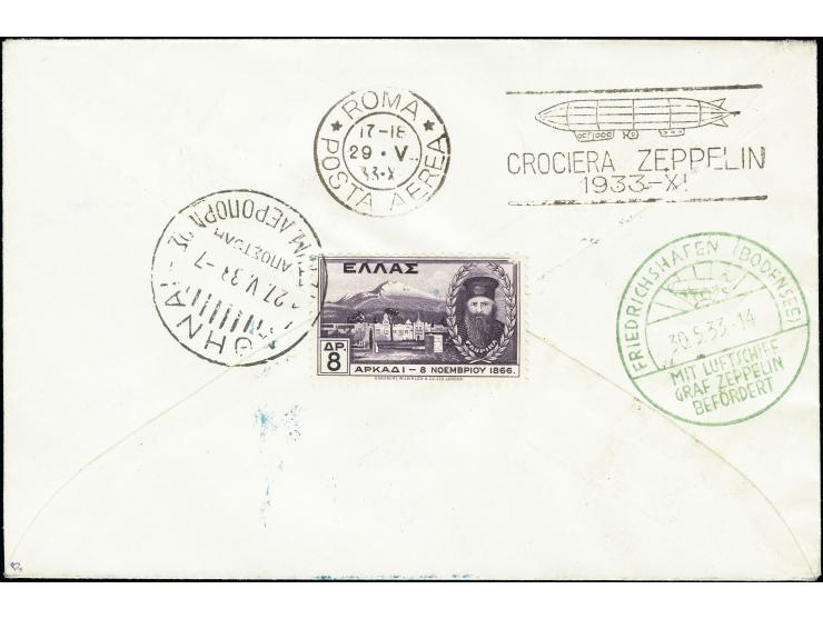 1933, Italienfahrt, griechische Post, R-Brief von „ATHEN 27.V.“ mit kpl. Sondermarkensatz 30-120 Dr. nach Lorch in guter Gesa