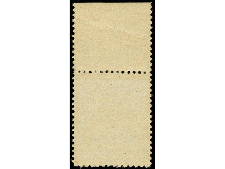 6 Pfg. dunkelgraugrün gezähnt L 11: 11 1/2 mit Druck auf der Gummiseite, Oberrandstück, postfrisch, im Oberrand mit Bug, Mark