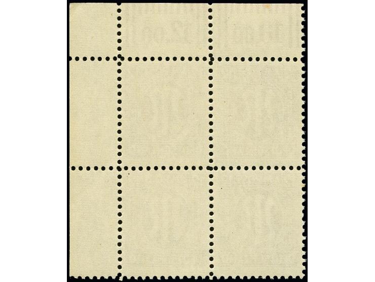 12 Pfg. gez. L 11 1/2 im Viererblock aus der rechten oberen Bogenecke mit dreistelliger Bogenzählnummer in Rot, postfrisch, l