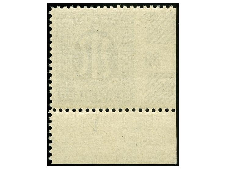 80 Pfg. schwarzviolettultramarin gez. L 11 mit Abart "links ungezähnt" aus der linken unteren Bogenecke, postfrisch, tadellos