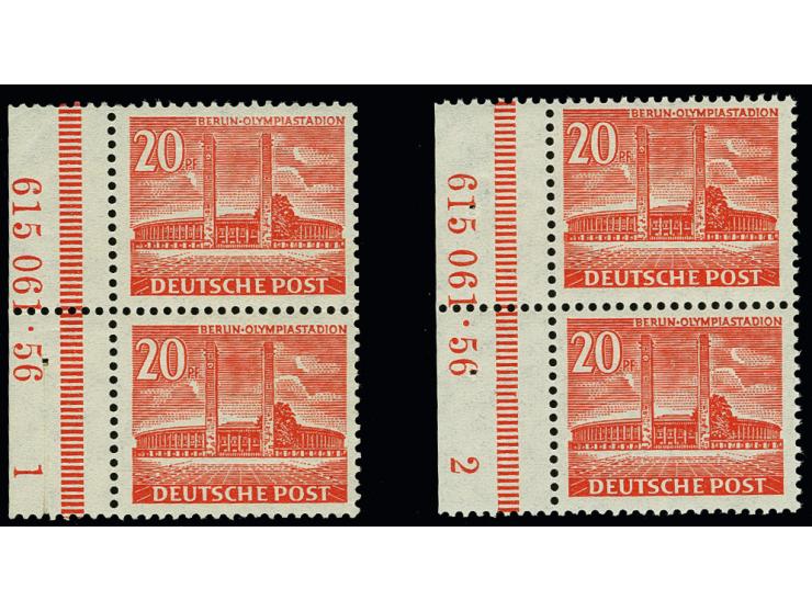 20 Pfg., zwei senkrechte Randpaare mit HAN "615061.56 1" bzw. HAN "615061.56 2", postfrisch, tadellos, einmal sign. Schlegel 